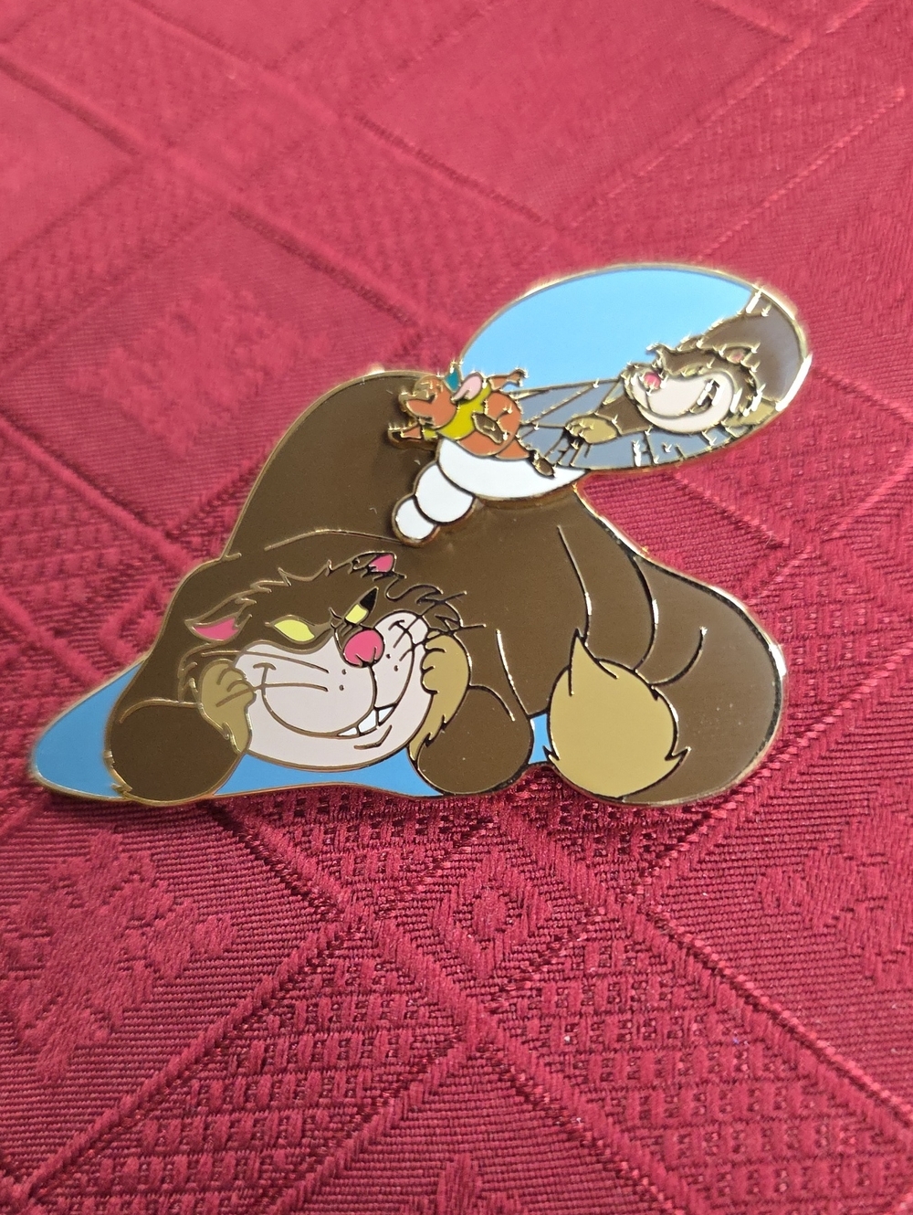Disney Brown Cheshire Cat Enamel Pin with Blue Accent